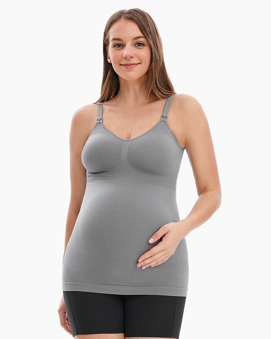 HOFISH Women's Seamless Maternity/Nursing Tank Tops with Built-in Bra Comfortable Stretch Camisole for Breastfeeding