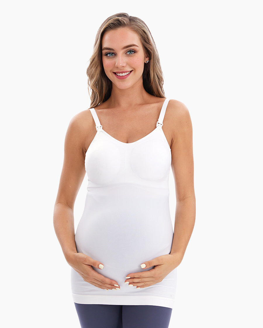 HOFISH Women's Seamless Maternity/Nursing Tank Tops with Built-in Bra  Comfortable Stretch Camisole for Breastfeeding