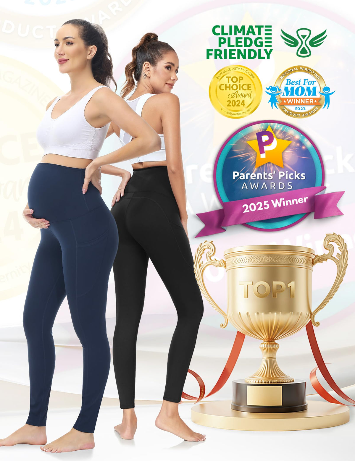 HOFISH Maternity Leggings, Yoga Pants, Pregnancy Leggings Over The Belly Workout Active Wear