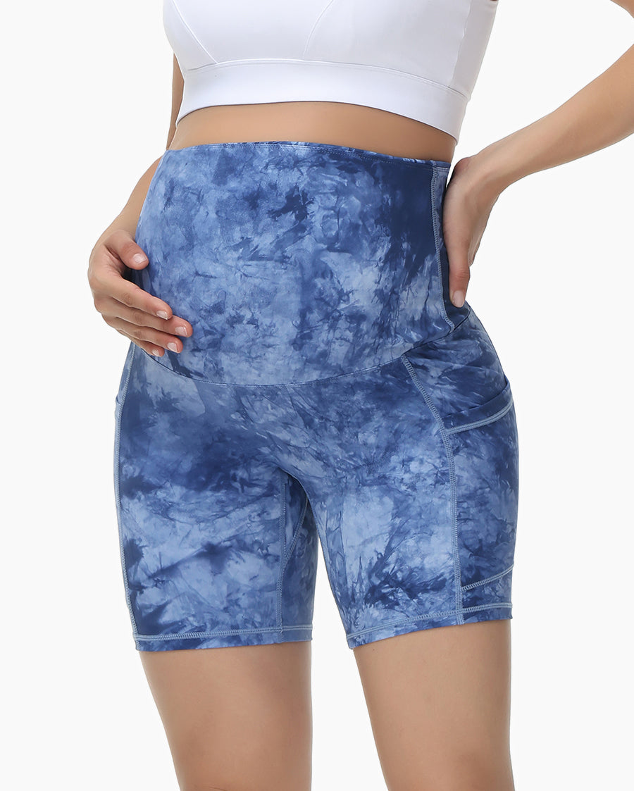 HOFISH Women's Maternity Yoga Shorts Over The Belly Active Summer Running Workout Pants Shorts Pockets【Mix Color Series】