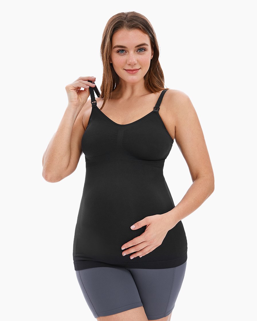 HOFISH Women's Seamless Maternity/Nursing Tank Tops with Built-in Bra Comfortable Stretch Camisole for Breastfeeding