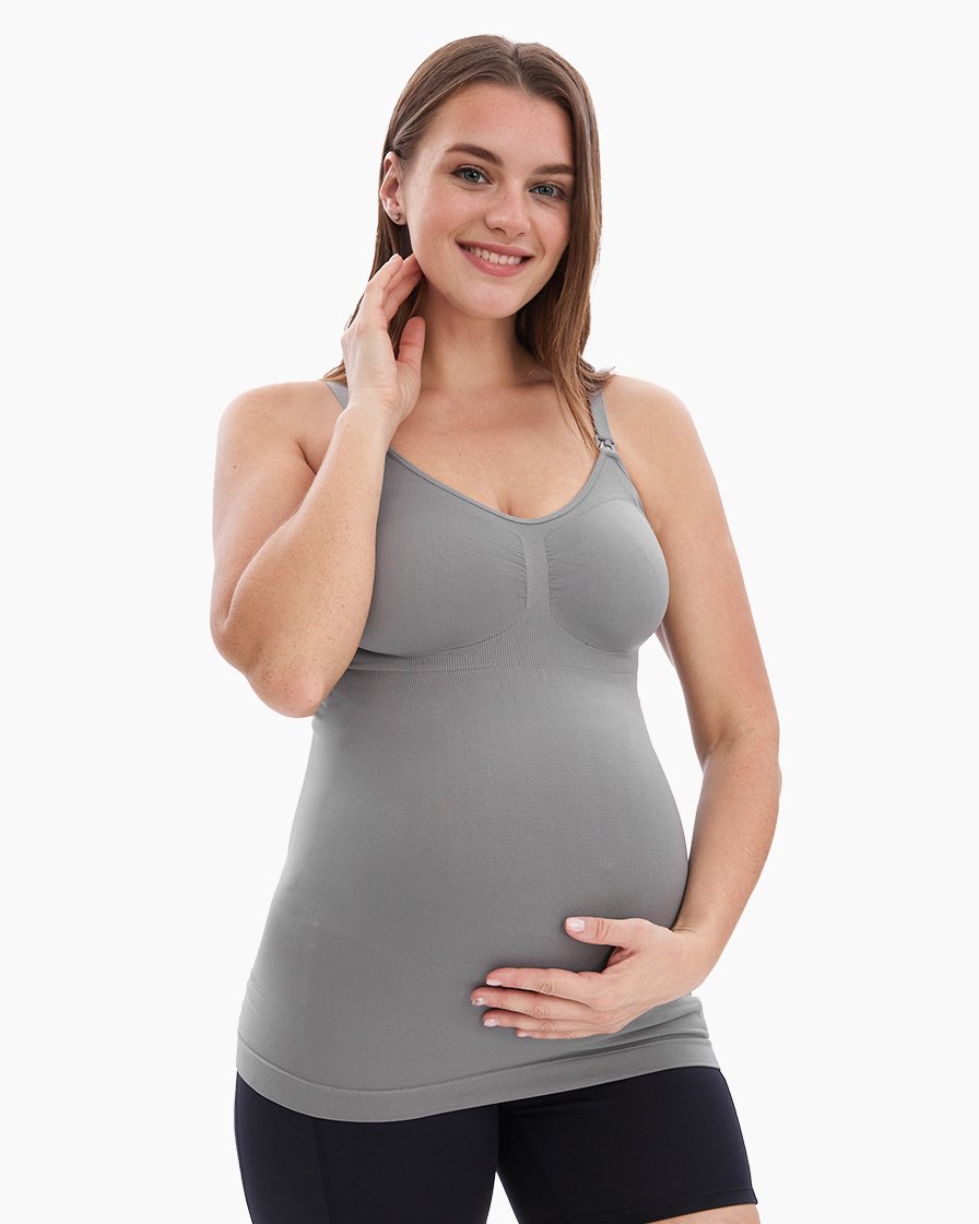 HOFISH Women's Seamless Maternity/Nursing Tank Tops with Built-in Bra Comfortable Stretch Camisole for Breastfeeding