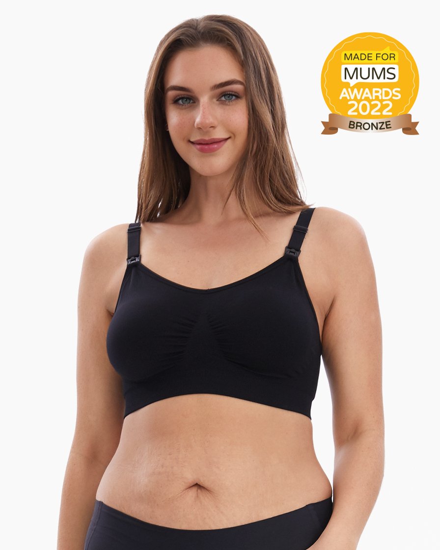 HOFISH Women's Maternity Pregnancy Seamless Breastfeeding Bras No  Underwire, 3 Pack Black, Medium 