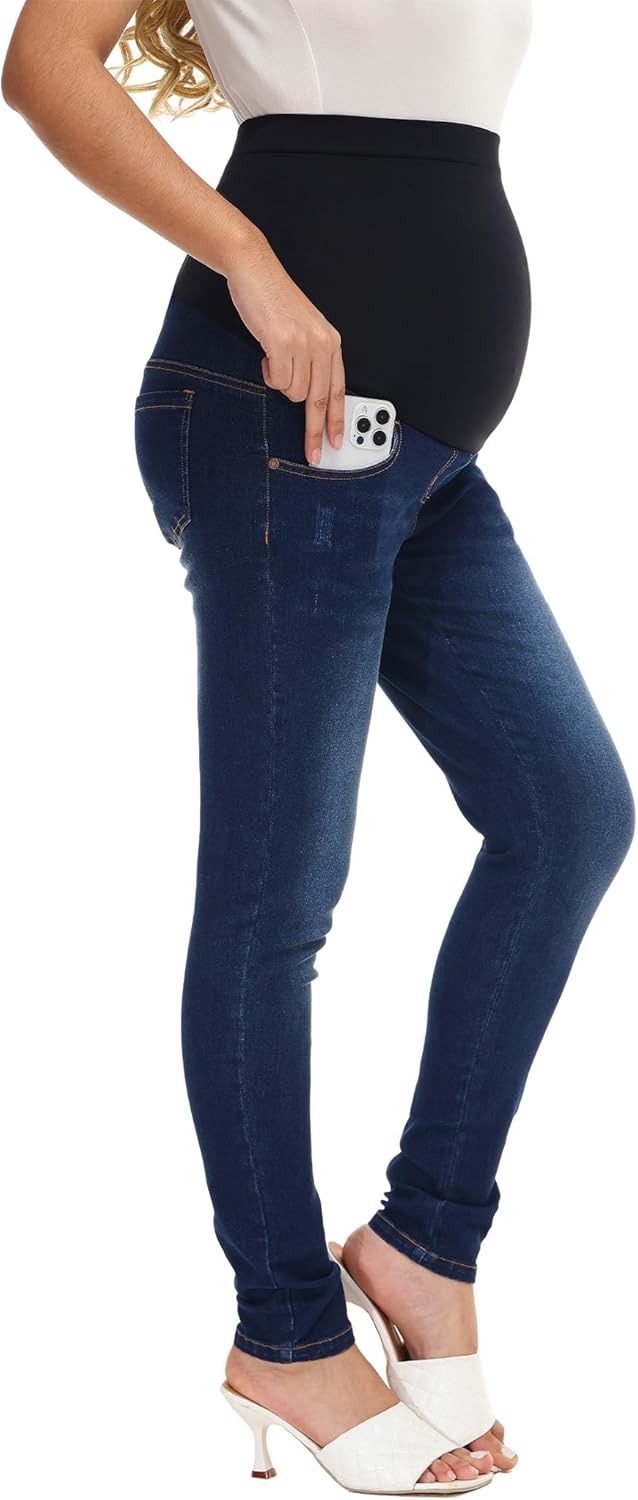 Seluar Jeans Kurus Sokongan Wanita HOFISH Di Atas Perut Seluar Denim Kehamilan Meregangkan Keselesaan Utimate