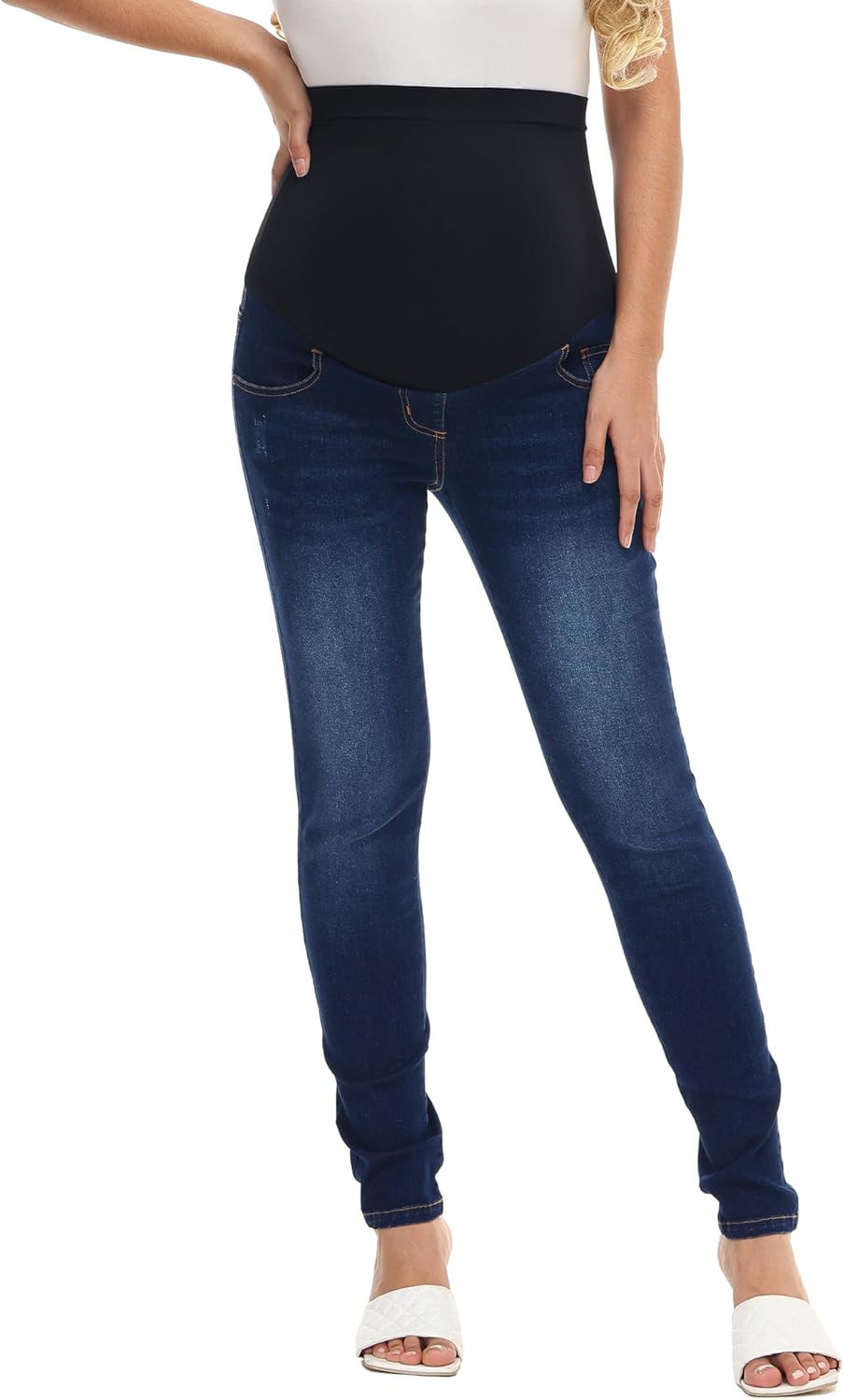 Seluar Jeans Kurus Sokongan Wanita HOFISH Di Atas Perut Seluar Denim Kehamilan Meregangkan Keselesaan Utimate