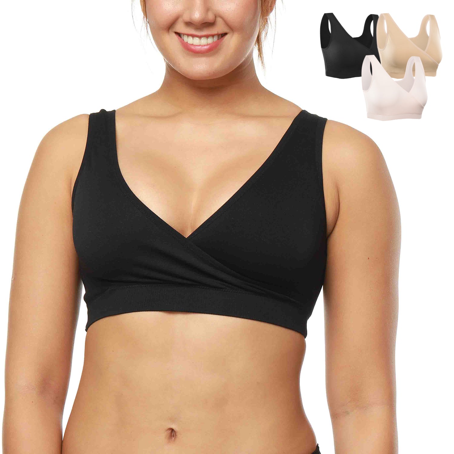HOFISH Women's Seamless Wirefree Maternity Breastfeeding Bra Everyday Sleep Bra 3*black