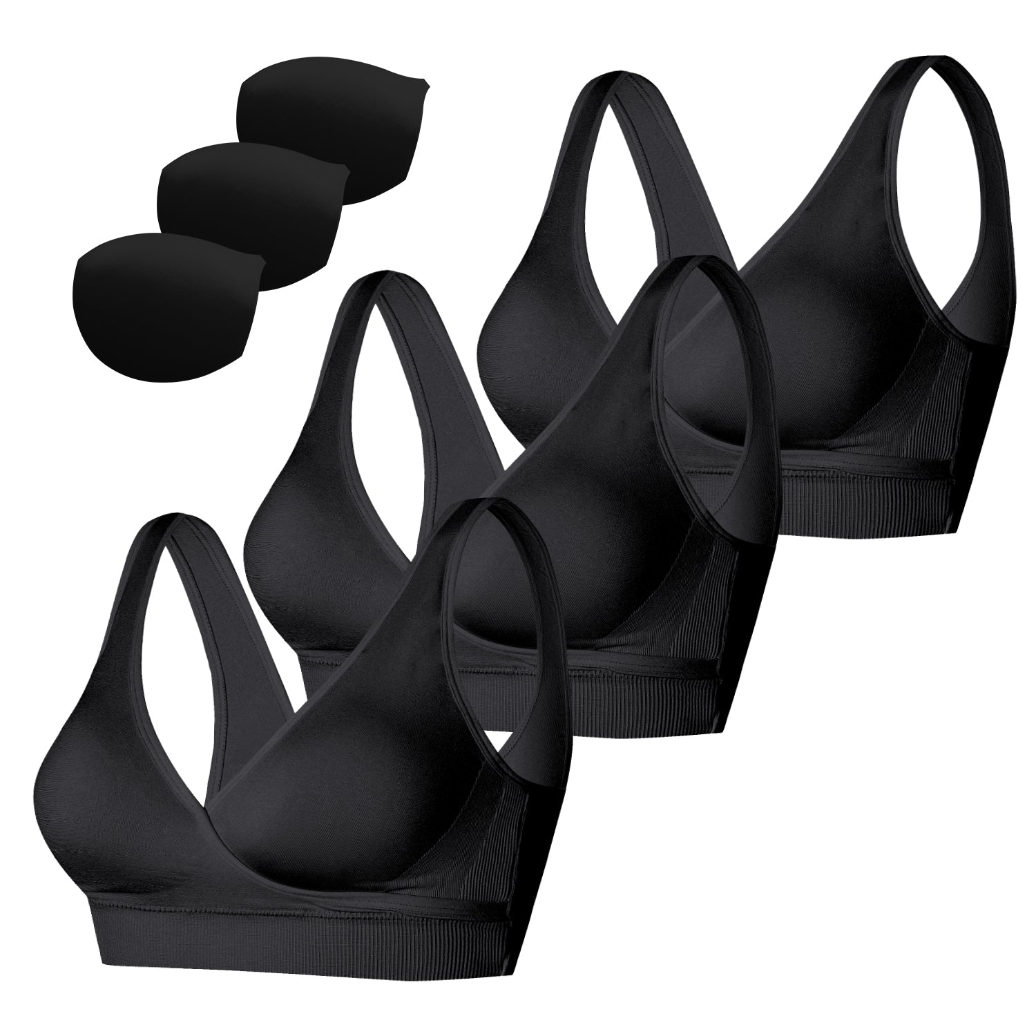 HOFISH Women's Seamless Wirefree Maternity Breastfeeding Bra Everyday Sleep Bra 3*black