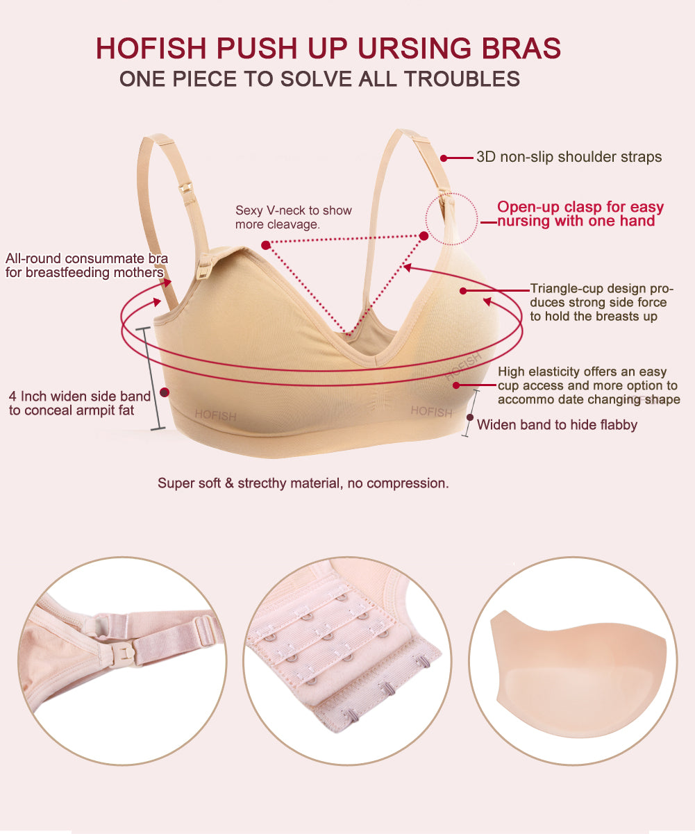 3 Pack Seamless Deep V Neck Push Up Nursing & Maternity Bras