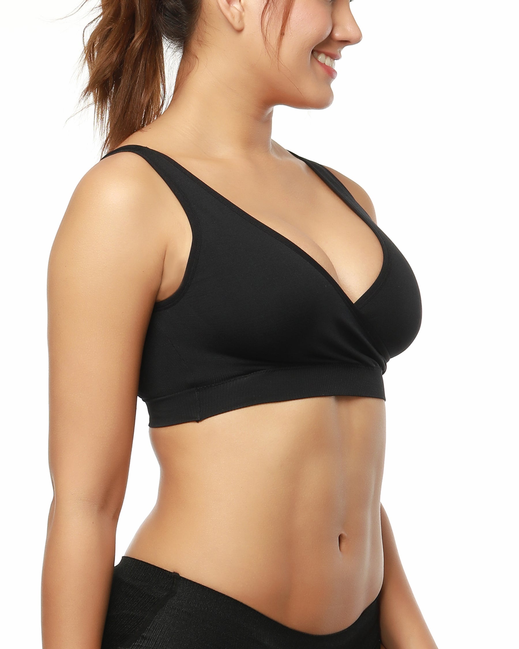 HOFISH Women's Seamless Wirefree Maternity Breastfeeding Bra Everyday Sleep Bra 3*black