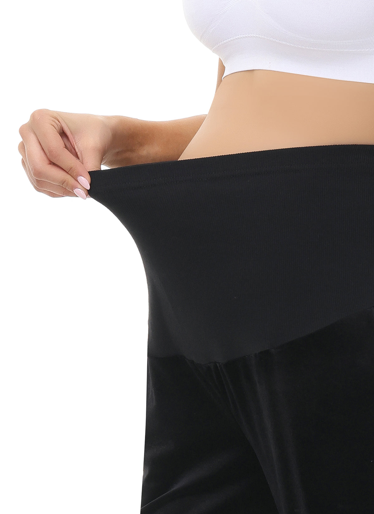 Women's Pleuche Maternity Loose Pants with Pockets Black