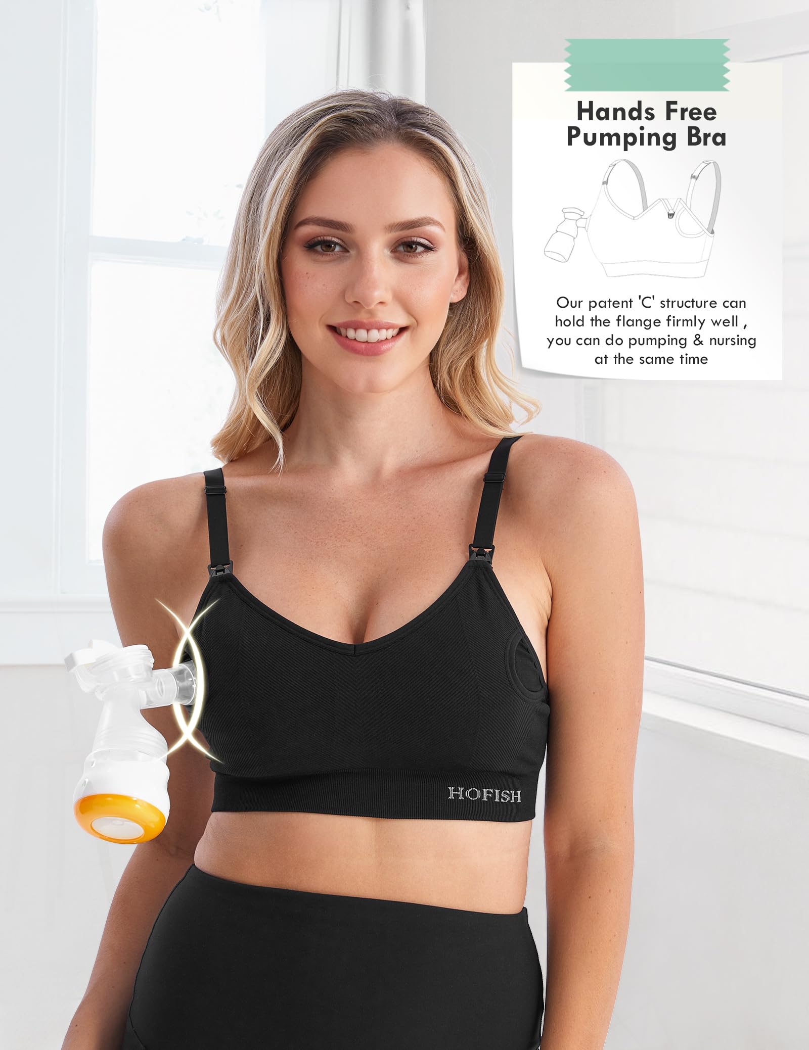 HOFISH Pumping Bra Hands Free Nursing Sports for Pregnancy Breastfeeding Women's Maternity & Adjustable Seamless