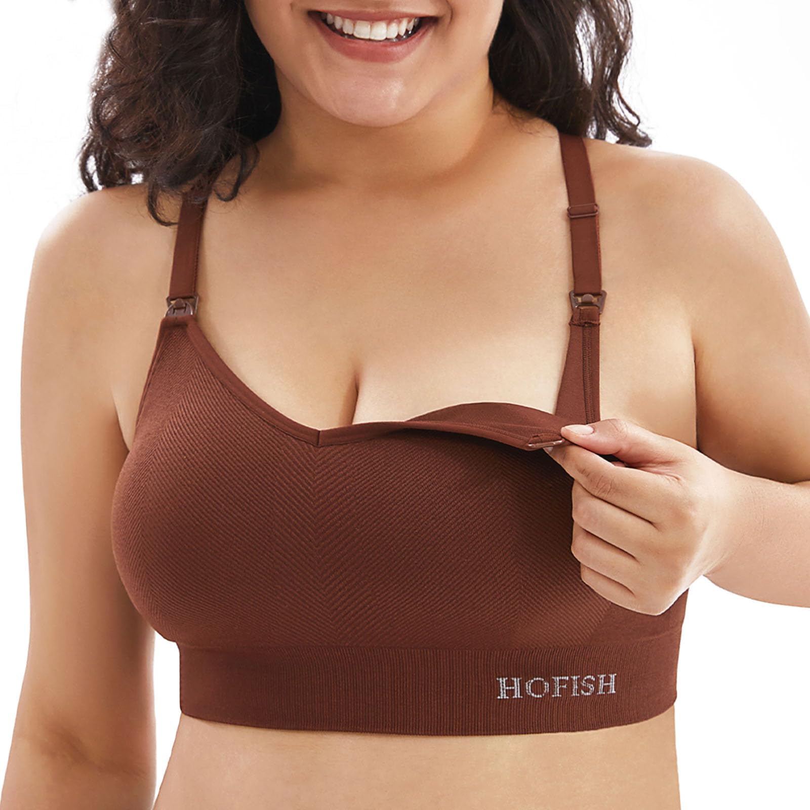 HOFISH Seamless Support Nursing Bra Medium Impact Maternity Nursing Sports Bras Breastfeeding Bra for Pregnancy Postpartum