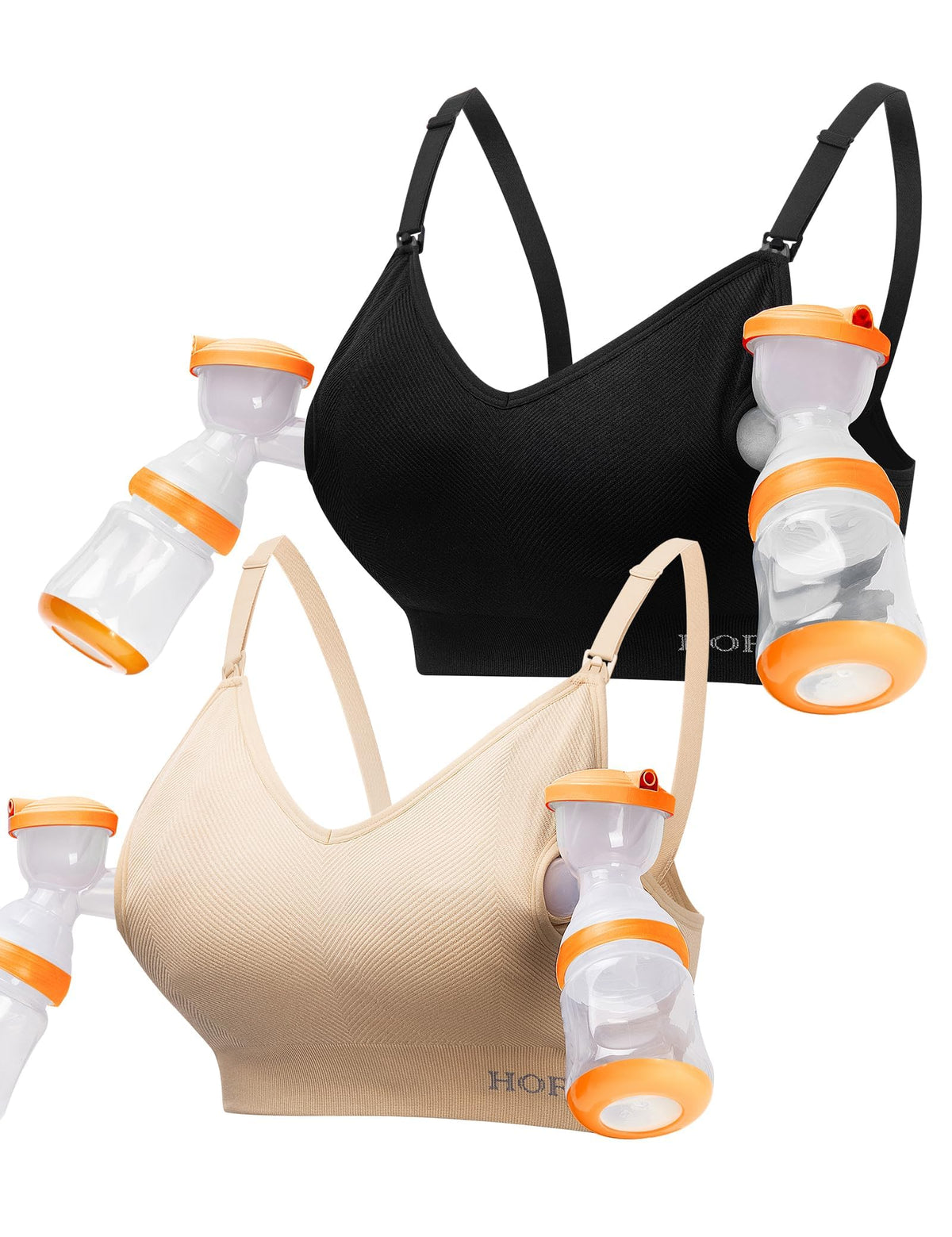 HOFISH Women's Seamless All-in-One Hands Free Pumping Bra Supportive Maternity Nursing & Everyday Bra