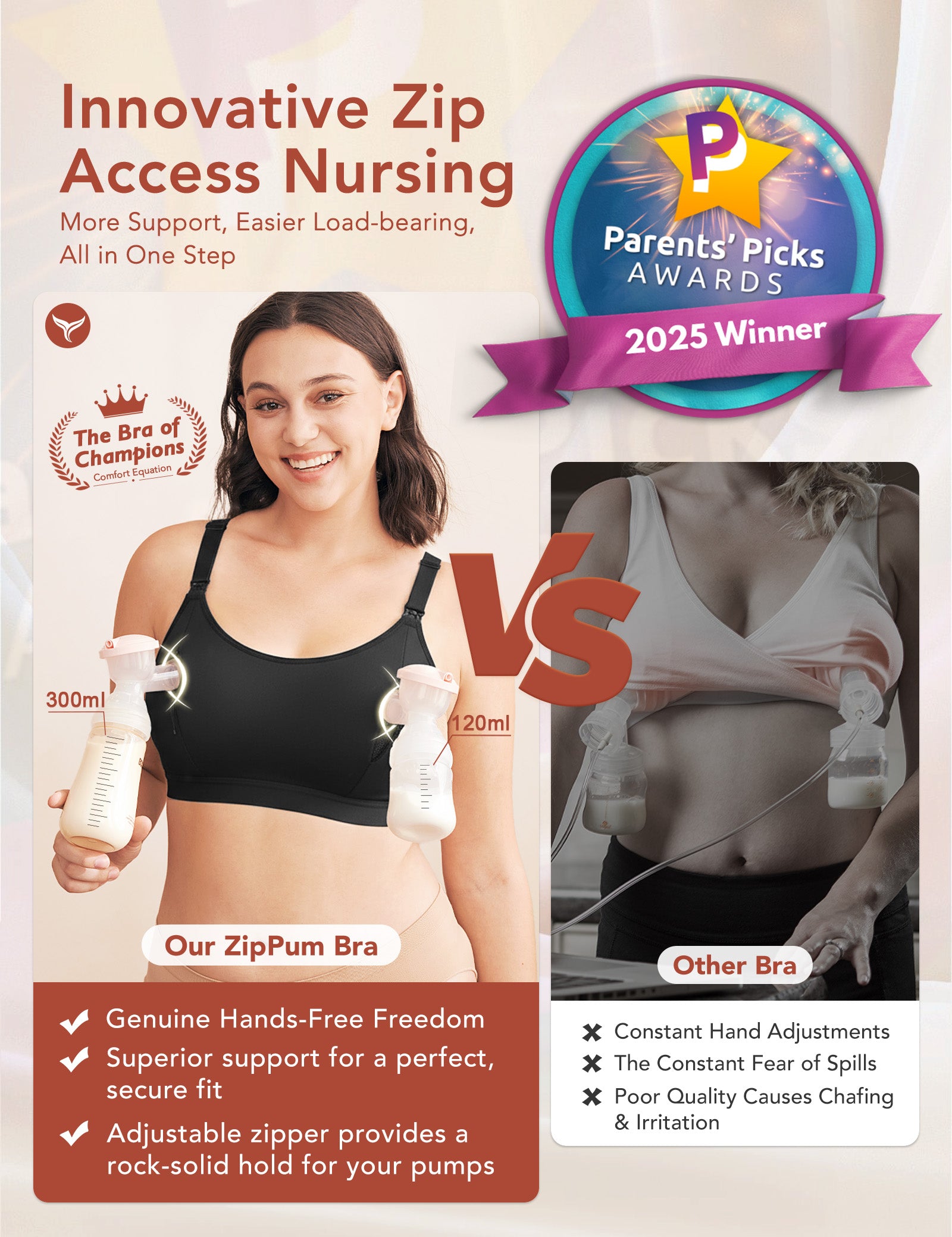 Mengepam Bra Bebas Tangan Zip Membuka ZipPam Bra Bra Kejururawatan Lancar untuk Menyusu Sokongan Kejururawatan &amp; Mengepam Bra dalam Satu