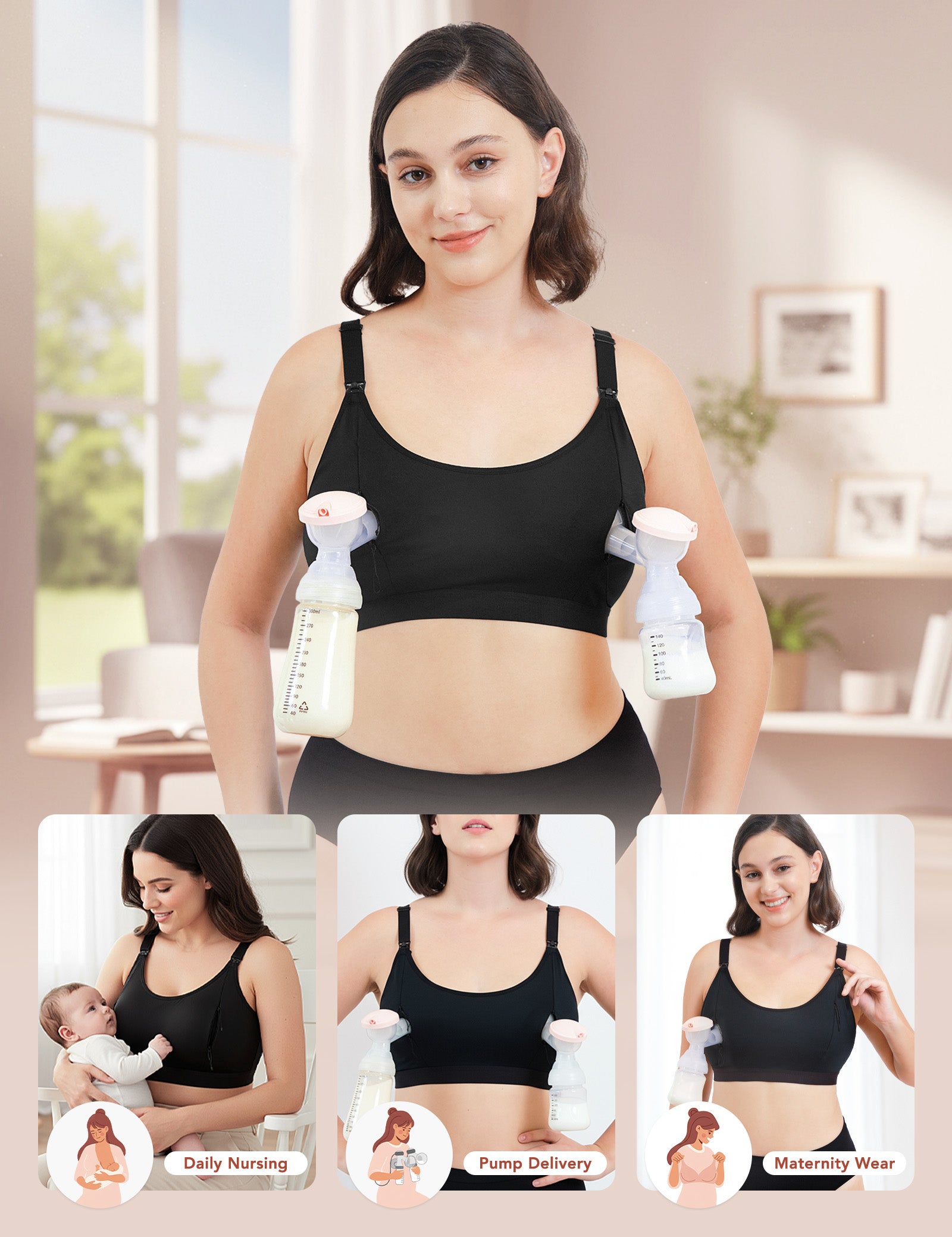 Mengepam Bra Bebas Tangan Zip Membuka ZipPam Bra Bra Kejururawatan Lancar untuk Menyusu Sokongan Kejururawatan &amp; Mengepam Bra dalam Satu