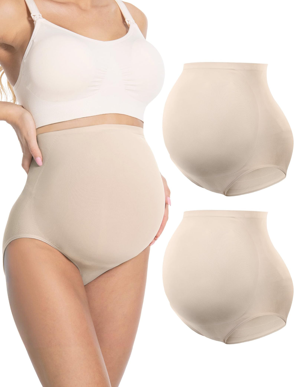 HOFISH Maternity Support Underwear for Women No Show Seamless Pregnancy Compression Shapewear Over Bump