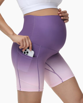 HOFISH Women's Maternity Yoga Shorts Over The Belly Active Summer Running Workout Pants Shorts Pockets【Mix Color Series】