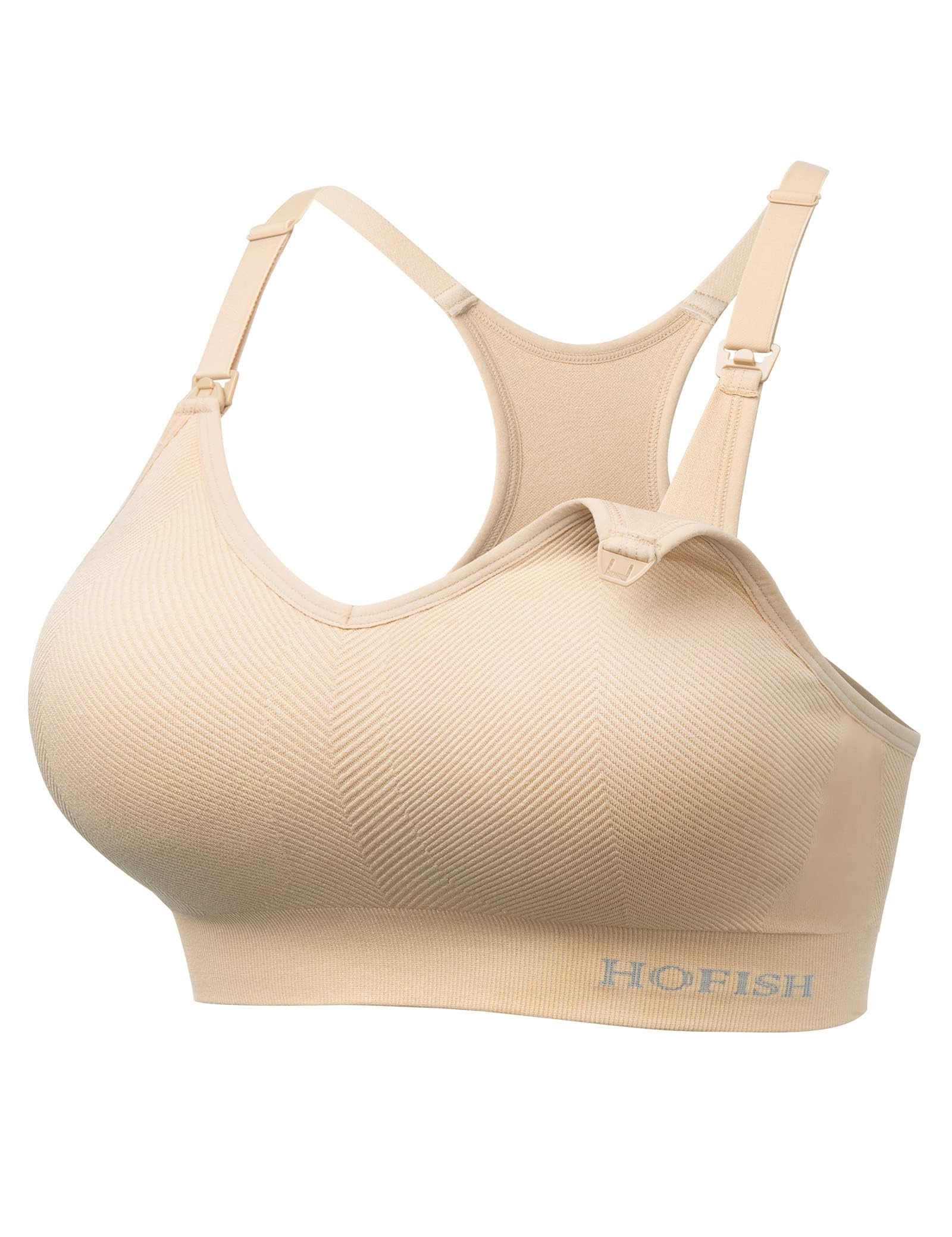 HOFISH Seamless Support Nursing Bra Medium Impact Maternity Nursing Sports Bras Breastfeeding Bra for Pregnancy Postpartum