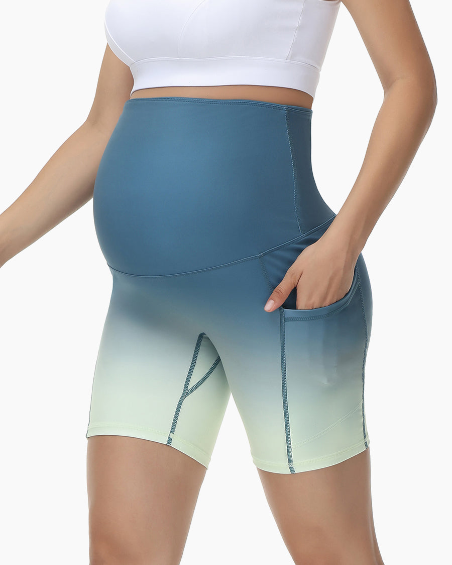 HOFISH Women's Maternity Yoga Shorts Over The Belly Active Summer Running Workout Pants Shorts Pockets【Mix Color Series】