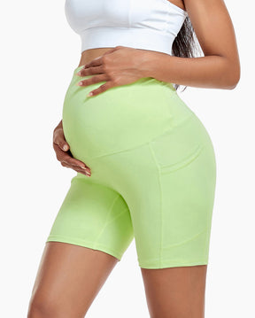 HOFISH Women's Maternity Yoga Shorts Over The Belly Active Summer Running Workout Pants Shorts Pockets【Pure Color Series】