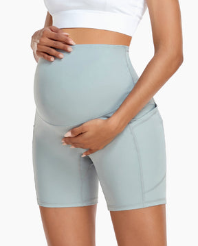 HOFISH Women's Maternity Yoga Shorts Over The Belly Active Summer Running Workout Pants Shorts Pockets【Pure Color Series】