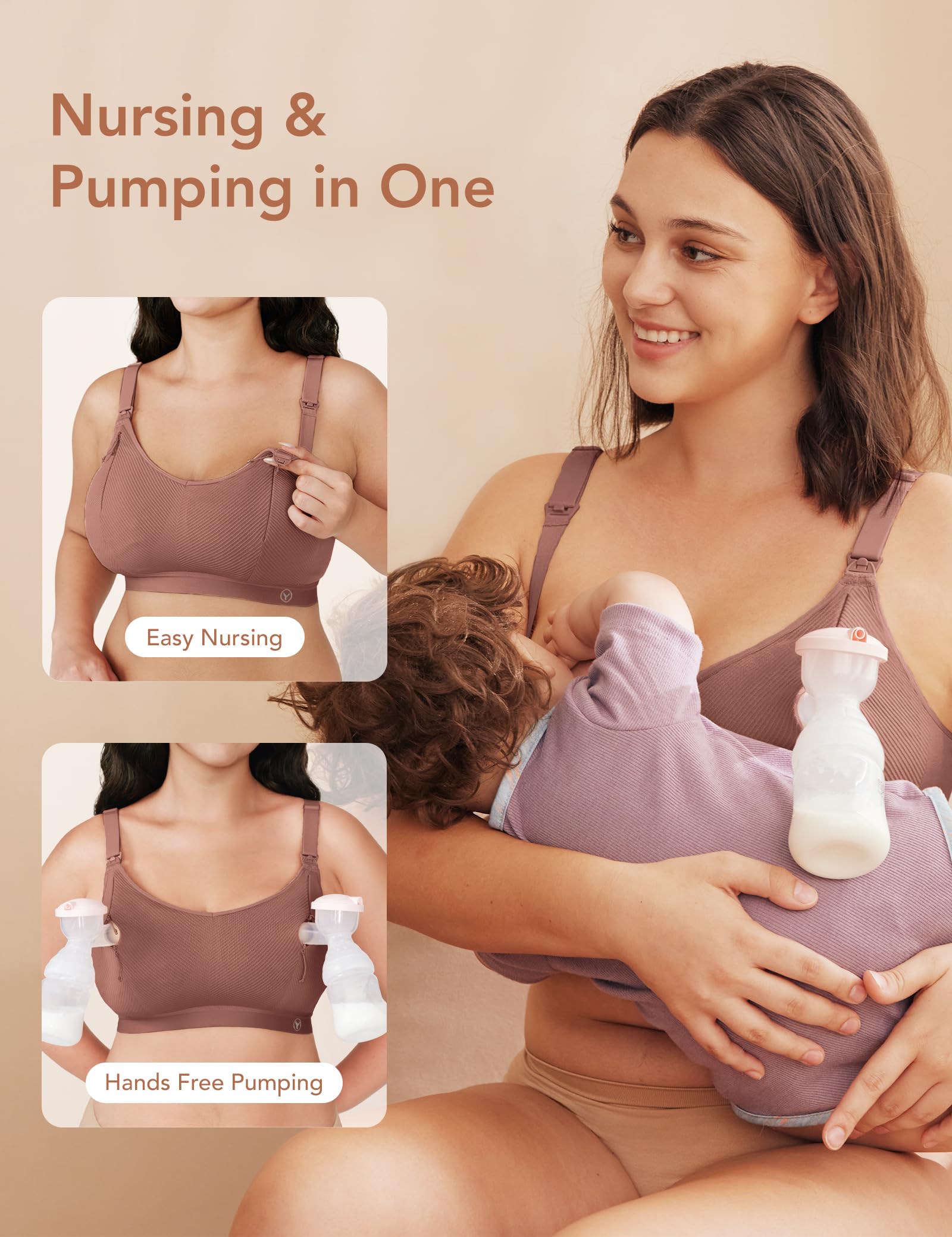 Pumping Bra Hands Free Zip Opening Design Seamless Nursing Bras for Breastfeeding High Support Nursing & Pumping Bra