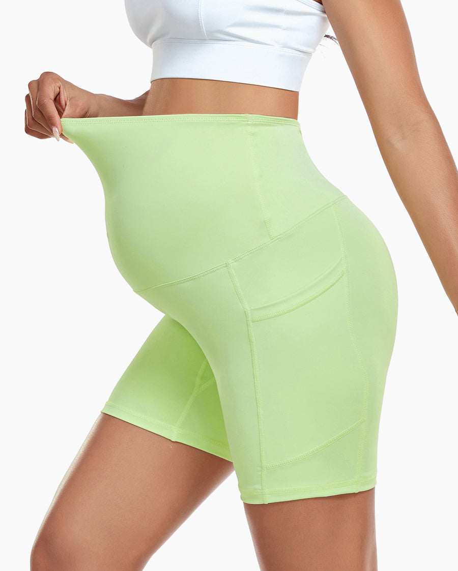 HOFISH Women's Maternity Yoga Shorts Over The Belly Active Summer Running Workout Pants Shorts Pockets【Pure Color Series】