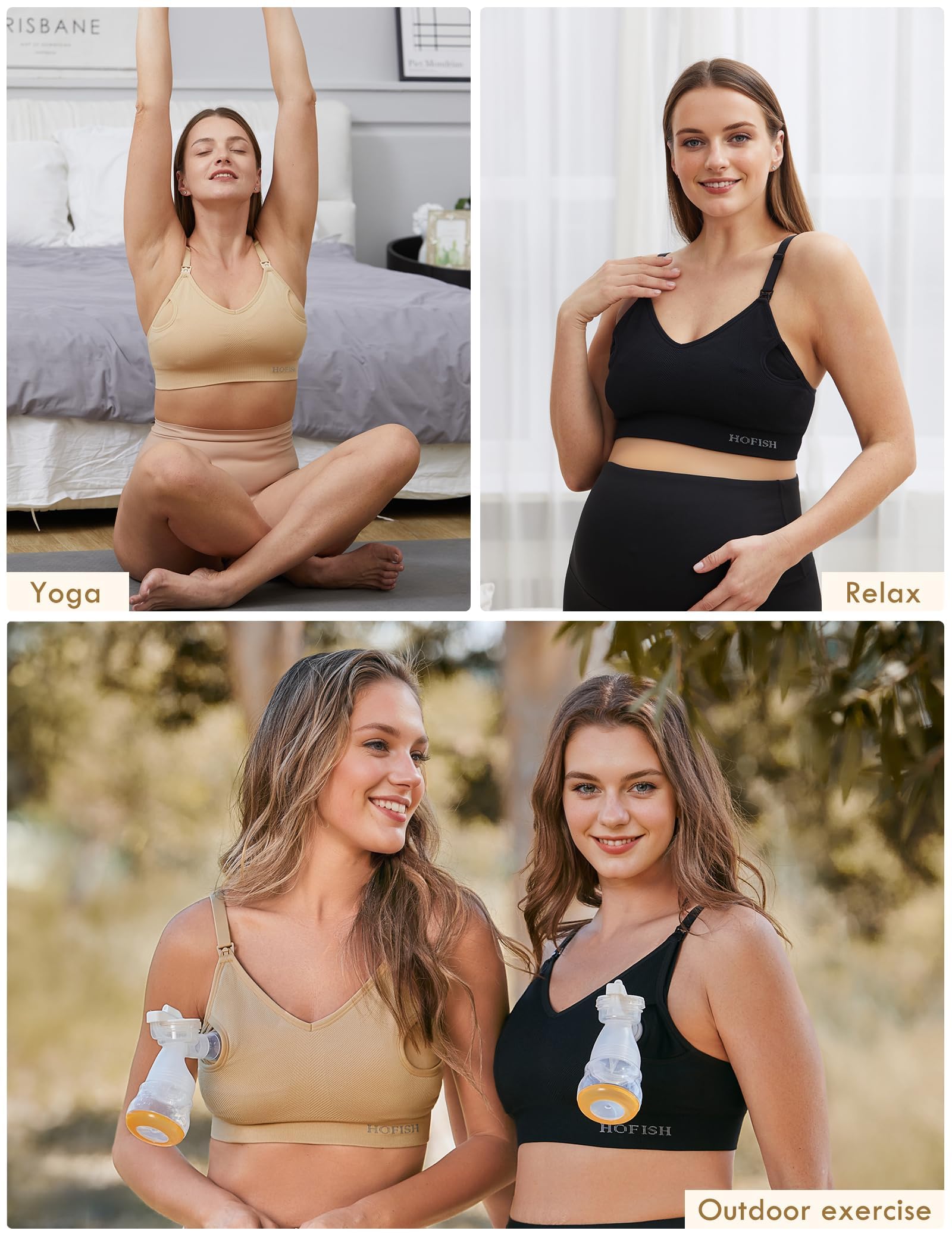 HOFISH Pumping Bra Hands Free Nursing Sports for Pregnancy Breastfeeding Women's Maternity & Adjustable Seamless