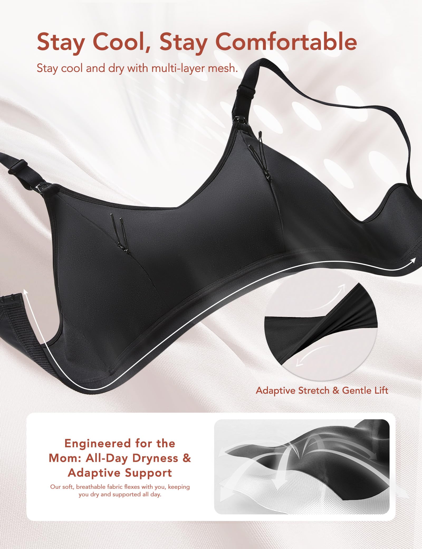 HOFISH ZipPum Bra, Hands-Free Pumping & Nursing Bra, Dual-Zip Adjustable Non-Stretch Prevents Bottle Drop, Breastfeeding Comfort Support Black