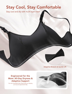 HOFISH ZipPum Bra, Hands-Free Pumping & Nursing Bra, Dual-Zip Adjustable Non-Stretch Prevents Bottle Drop, Breastfeeding Comfort Support Black