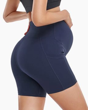 HOFISH Women's Maternity Yoga Shorts Over The Belly Active Summer Running Workout Pants Shorts Pockets【Pure Color Series】