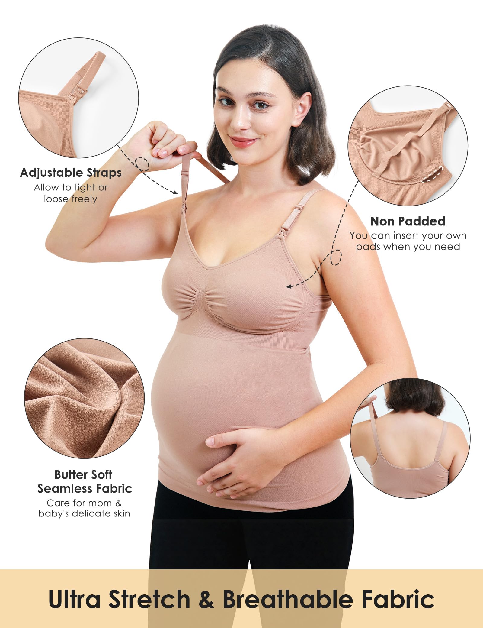 HOFISH Support Nursing Tank Tops for Breastfeeding, Comfort Stretch Maternity Camisoles