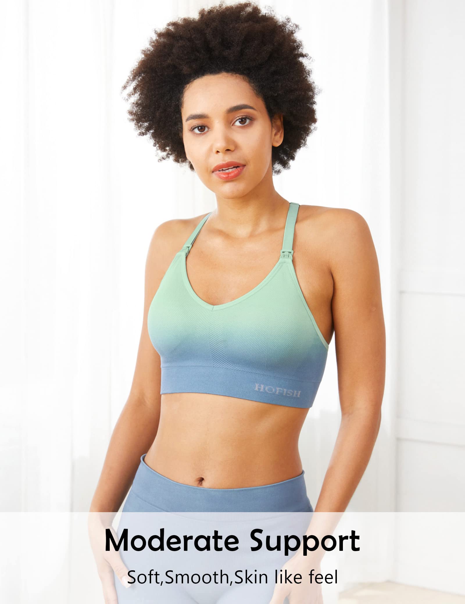 HOFISH Seamless Support Nursing Bra Medium Impact Maternity Nursing Sports Bras Breastfeeding Bra for Pregnancy Postpartum