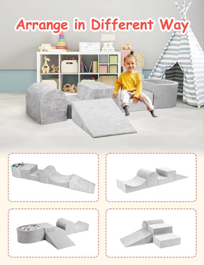 HOFISH 5-Piece Foam Playset for Toddler Children, Playset Designed Easy to Clean or Install, Children Indoor Active Climbing Crawling and Playing -(Balls NOT Included) (Light Gray, 5PCS)