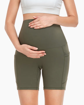 HOFISH Women's Maternity Yoga Shorts Over The Belly Active Summer Running Workout Pants Shorts Pockets【Pure Color Series】