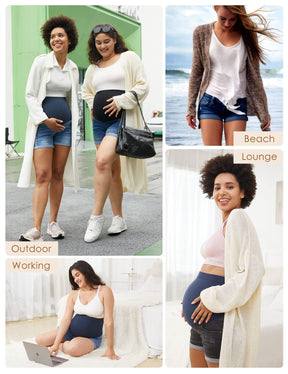 HOFISH Womens Maternity Jeans Shorts Over The Belly Stretchy Comfy Denim Pants Casual Workout Pregnancy Shorts
