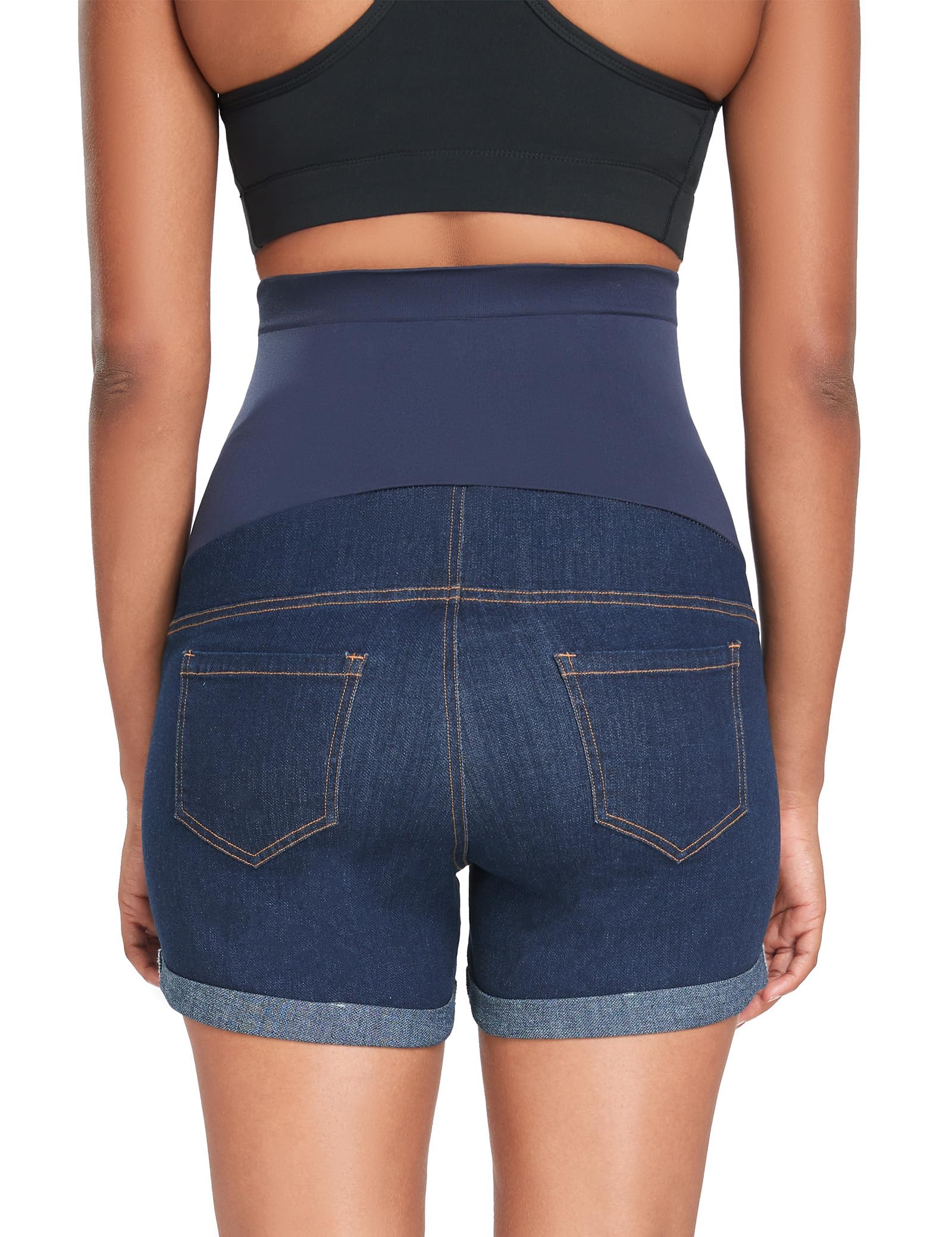 HOFISH Womens Maternity Jeans Shorts Over The Belly Stretchy Comfy Denim Pants Casual Workout Pregnancy Shorts
