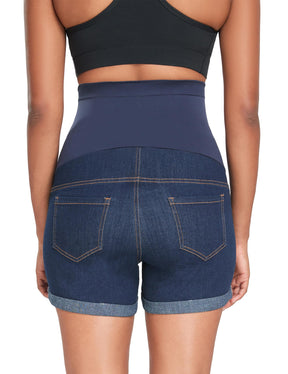 HOFISH Womens Maternity Jeans Shorts Over The Belly Stretchy Comfy Denim Pants Casual Workout Pregnancy Shorts