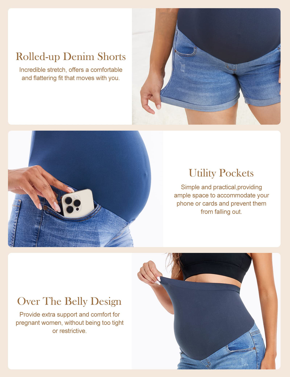 Women's Super Comfy Maternity Skinny Jeans Shorts