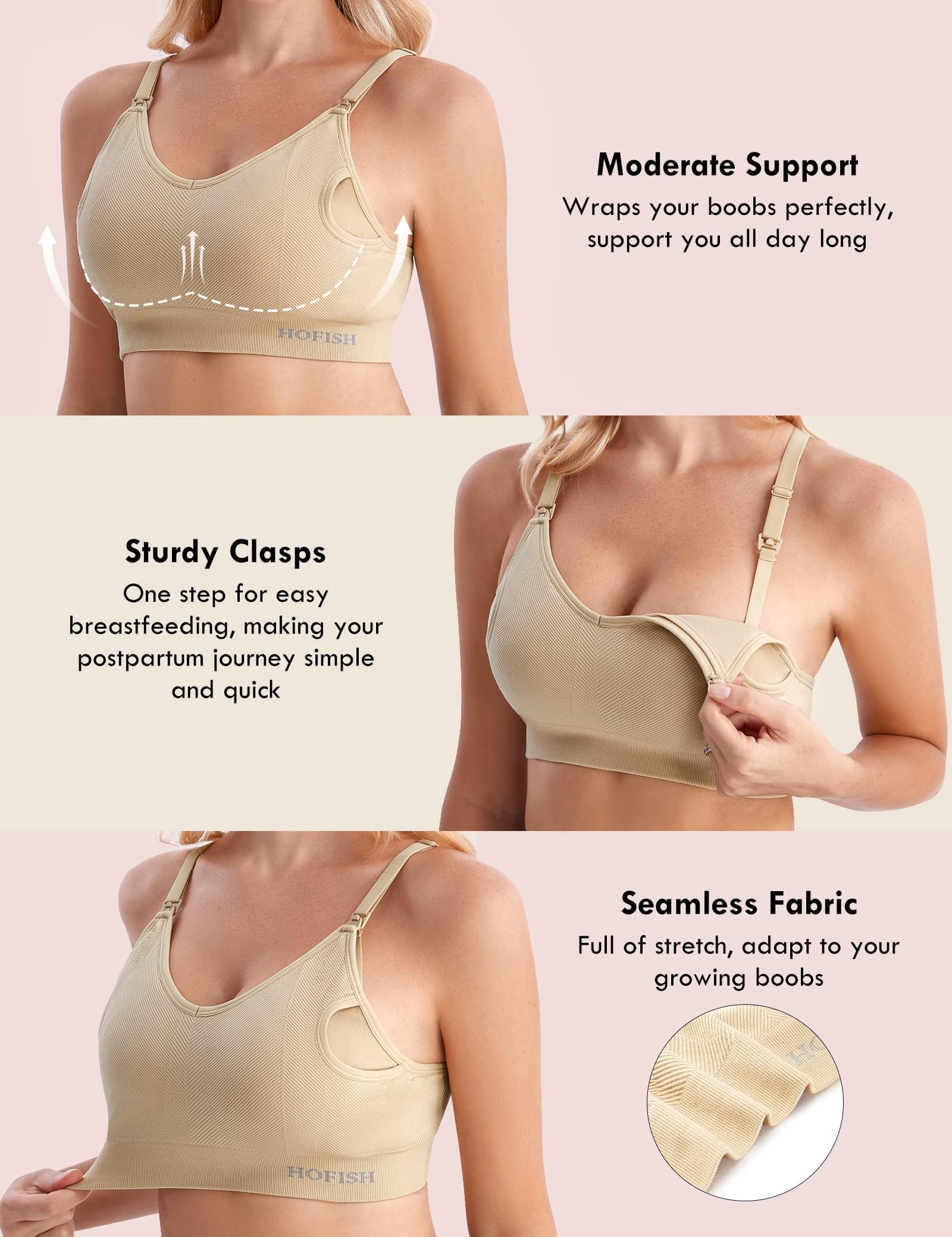 HOFISH Women's Seamless All-in-One Hands Free Pumping Bra Supportive Maternity Nursing & Everyday Bra