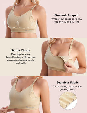 HOFISH Women's Seamless All-in-One Hands Free Pumping Bra Supportive Maternity Nursing & Everyday Bra