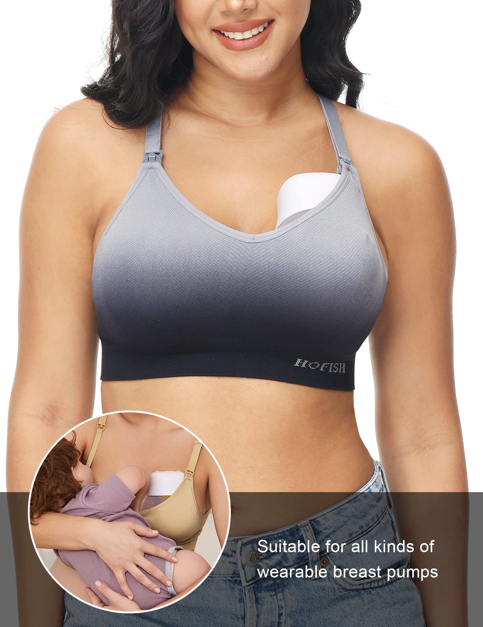 HOFISH Seamless Support Nursing Bra Medium Impact Maternity Nursing Sports Bras Breastfeeding Bra for Pregnancy Postpartum