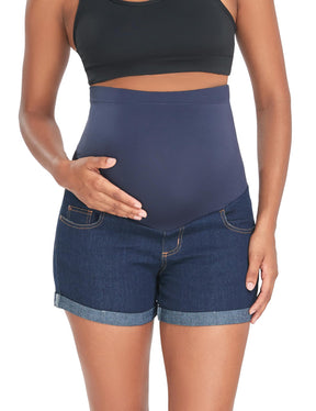 HOFISH Womens Maternity Jeans Shorts Over The Belly Stretchy Comfy Denim Pants Casual Workout Pregnancy Shorts