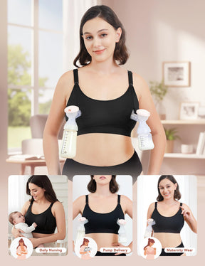 HOFISH ZipPum Bra, Hands-Free Pumping & Nursing Bra, Dual-Zip Adjustable Non-Stretch Prevents Bottle Drop, Breastfeeding Comfort Support Black