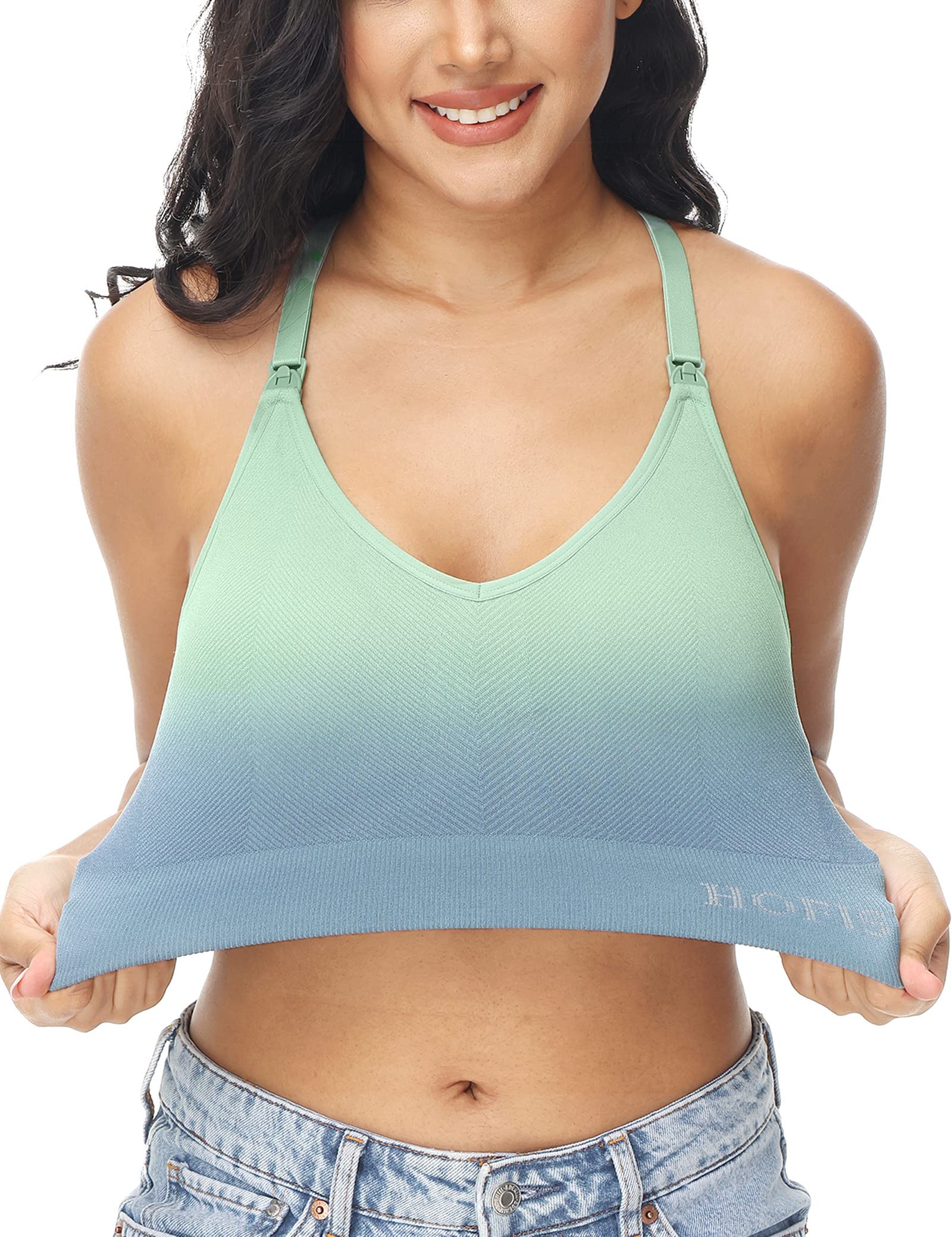 HOFISH Seamless Support Nursing Bra Medium Impact Maternity Nursing Sports Bras Breastfeeding Bra for Pregnancy Postpartum