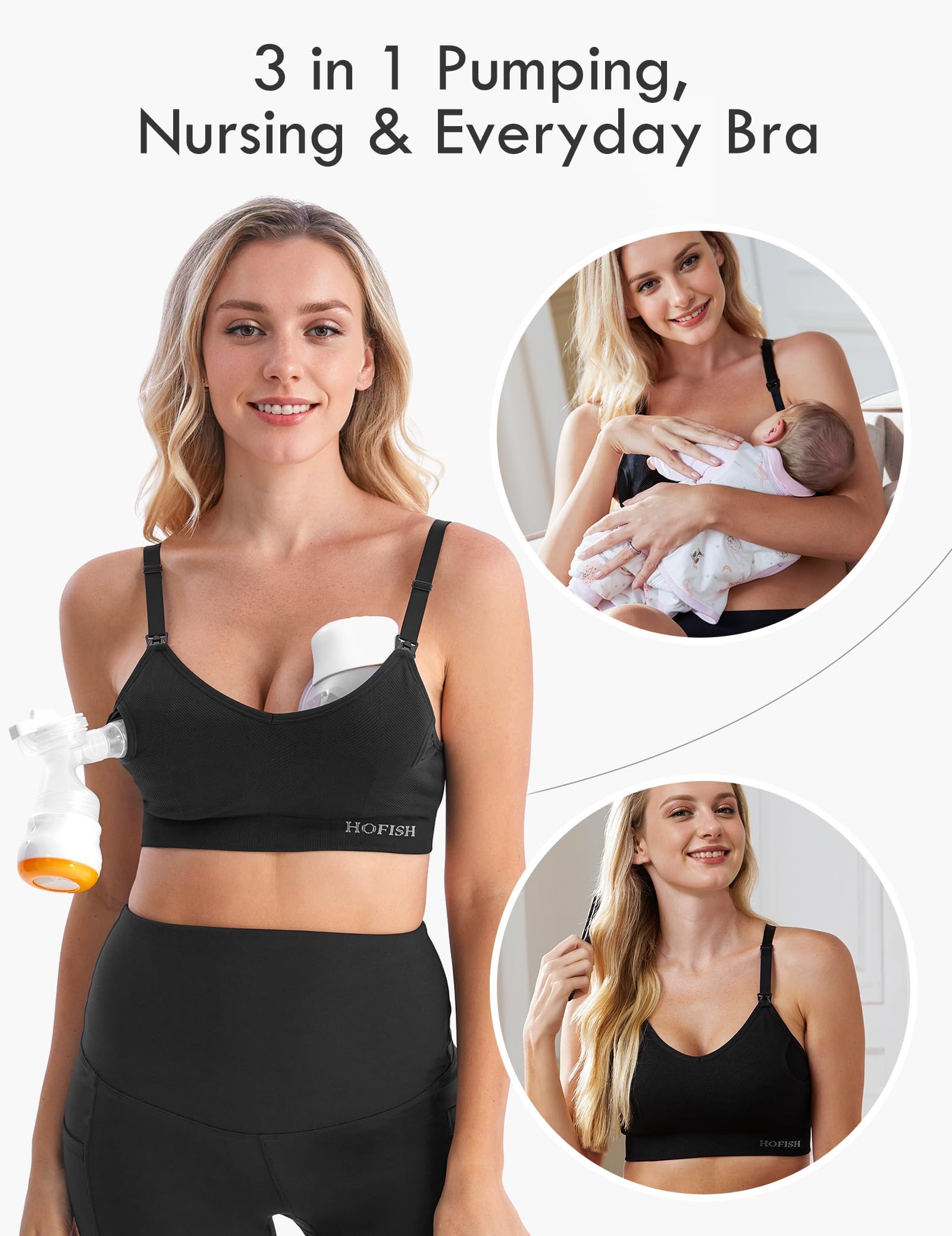 HOFISH Pumping Bra Hands Free Nursing Sports for Pregnancy Breastfeeding Women's Maternity & Adjustable Seamless