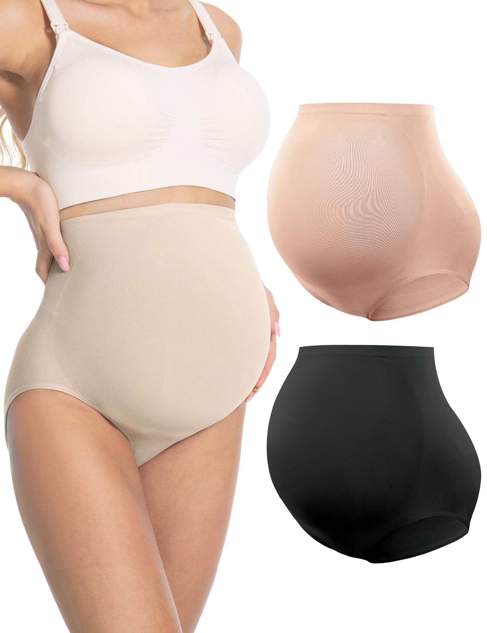 HOFISH Maternity Support Underwear for Women No Show Seamless Pregnancy Compression Shapewear Over Bump