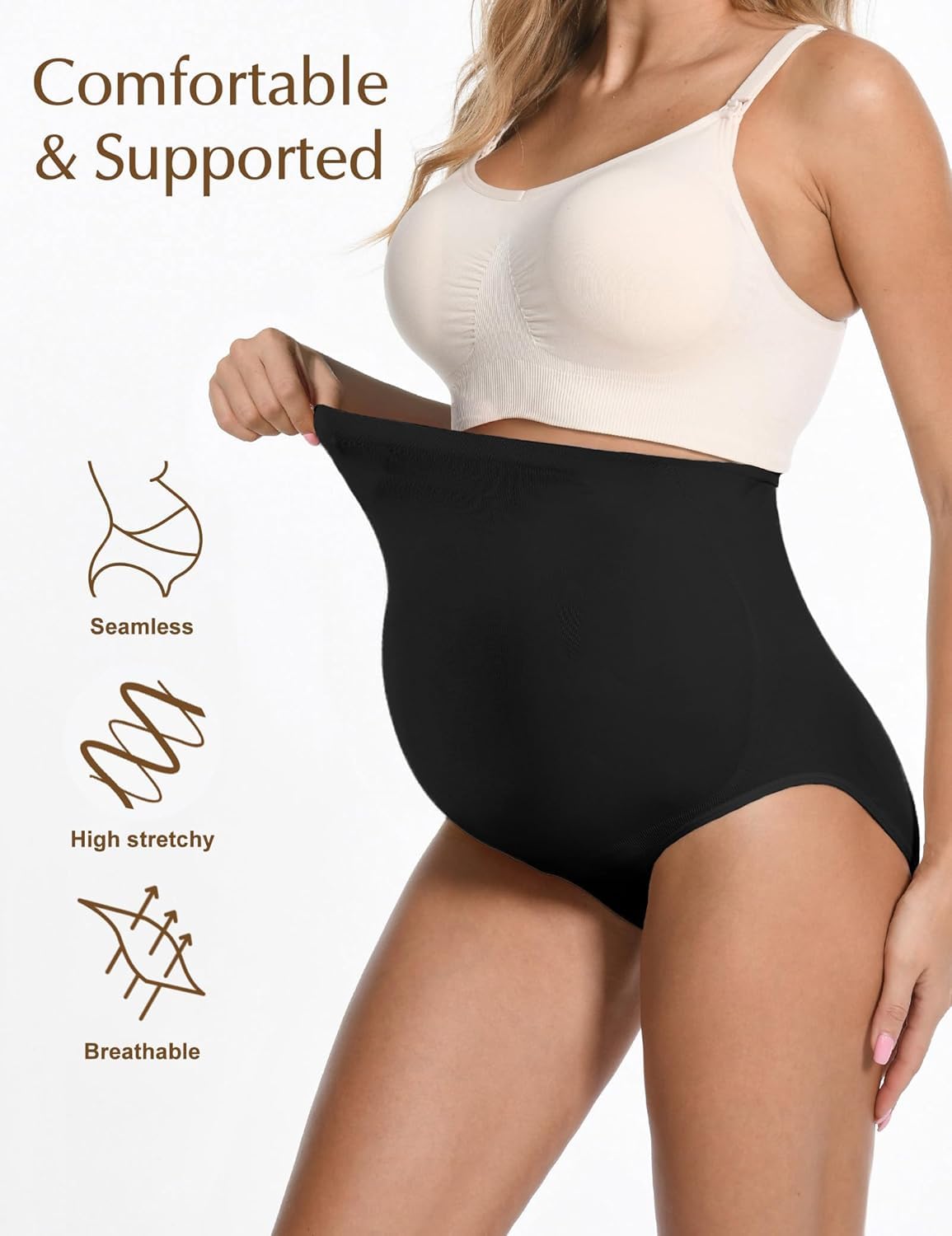 HOFISH Maternity Support Underwear for Women No Show Seamless Pregnancy Compression Shapewear Over Bump