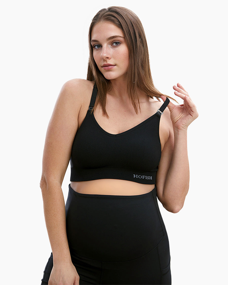 HOFISH Seamless Nursing Sports Bra - Medium-Impact Support Racerback Padded  Nursing Bras Ideal for Pregnancy & Breastfeeding Black L : :  Clothing, Shoes & Accessories