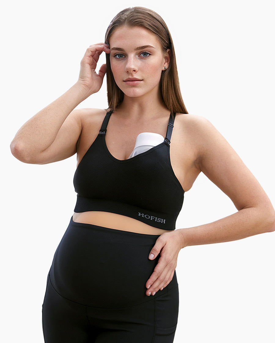 HOFISH Seamless Support Nursing Bra Medium Impact Maternity Nursing Sports Bras Breastfeeding Bra for Pregnancy Postpartum